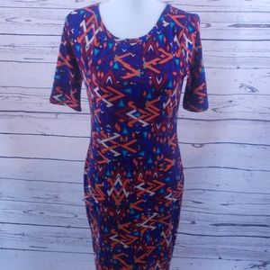 LuLaRoe Julia Dress Purple Blue Green S